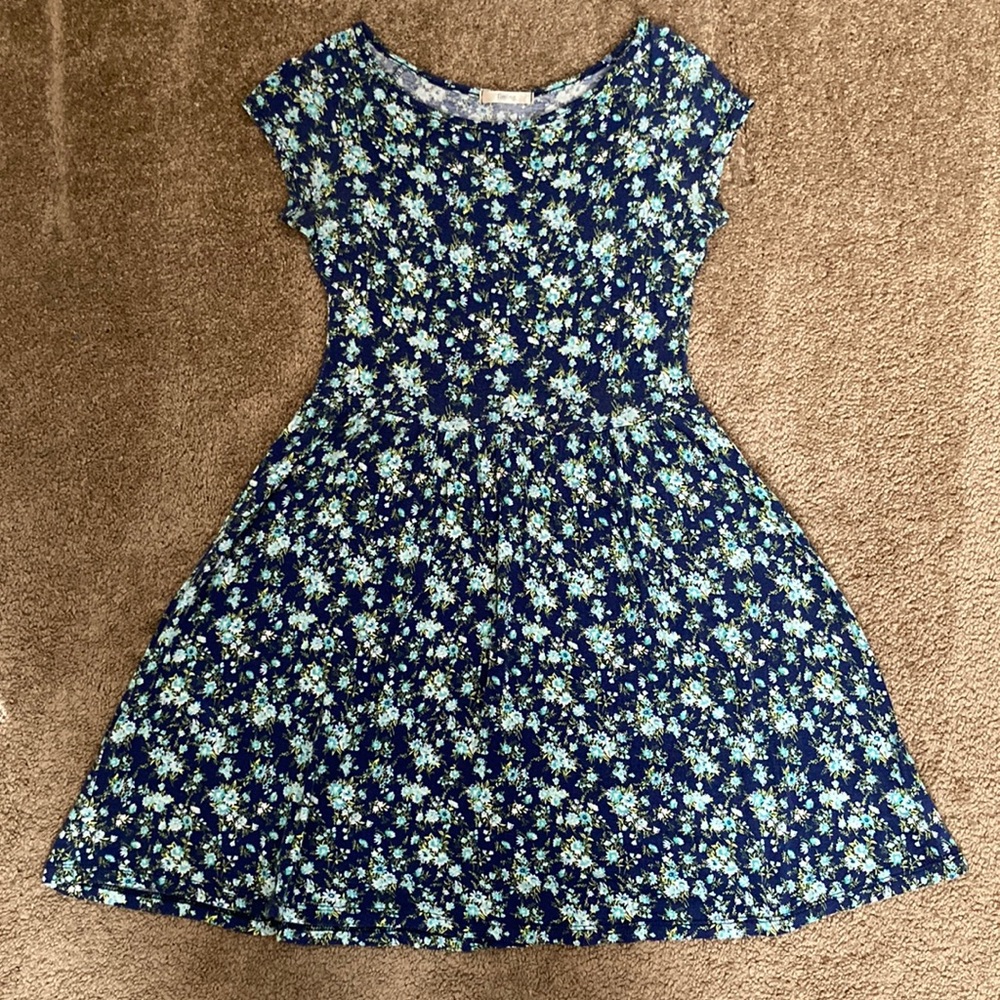 Timing blue and green floral print preppy lightweight dress